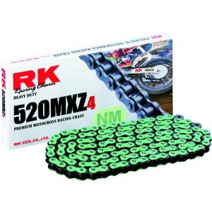 Cadena de color Verde con paso 520 reforzada "MXZ" RK para moto